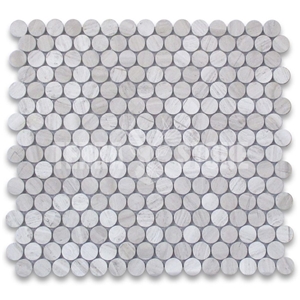White Wooden Marble 3/4 Inch Penny Round Mosaic Tile