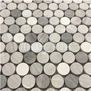 White Wooden Marble Mosaic Penny Round Pattern Tile For Wall
