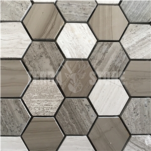 Wooden Marble Series Hexagon Stone Mosaic Tile