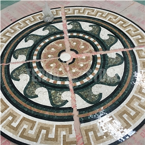Yellow Green Marble Chipped Mosaic Tile Medallion For Floor