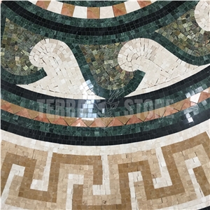 Yellow Green Marble Chipped Mosaic Tile Medallion For Floor