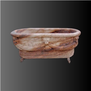 Evening Cloud Red Marble Lion Head Carving Bathtub