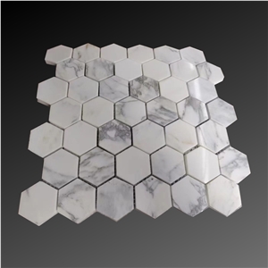 White Carrara Marble Hexagon Mosaic Tile