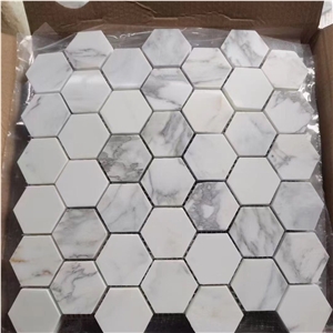 White Carrara Marble Hexagon Mosaic Tile