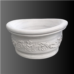 White Marble Carving Flower Bathtub