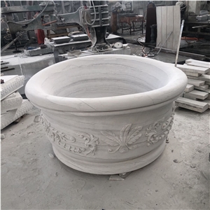 White Marble Carving Flower Bathtub
