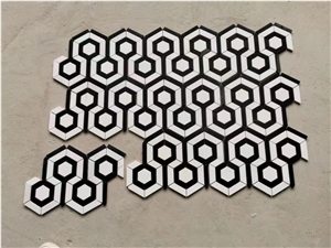 Italy Carrara Hexagon Mosaic Black  White Big Hexagon Mosaic