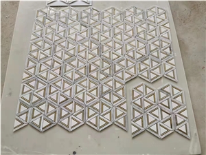 Pure White Marble Triangle Mosaic With Brass Strip Mosaic