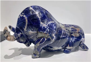 Soldalite Blue Leopard Bullfight Carving Cow Deer Sculpture