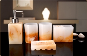 White With Orange Artificial Onyx Bathroom Accessories