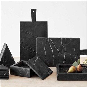 Black Polished Marble Tray Dining Accessories