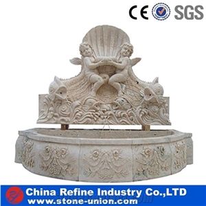 2016 Hot Sale Beige Travertine Beautiful Hand Carved Wall Fountain