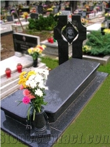 Black Granite Headstone  Cemetery Monuments For Poland