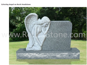 Granite Style Double Heart Shaped Angel Headstone Gravestone