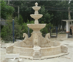 Hand Carved White Marble 3 Tier Flying Horses Fountain