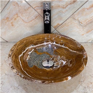 Modern Design Brown Tiger Onyx Round Stone Sink