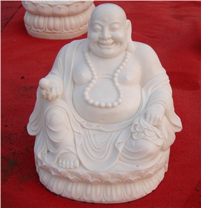 Natural Marble Stone Life Size Happy Laughing Buddha Statue