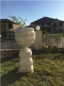 Outdoor Garden Natural Stone Flowerpot White Marble Planter