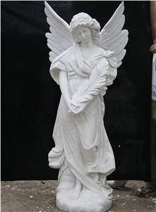 Outdoor Handmade Marble Garden Sculpture Angel Winged Statue