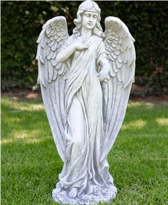 Outdoor Handmade Marble Garden Sculpture Angel Winged Statue