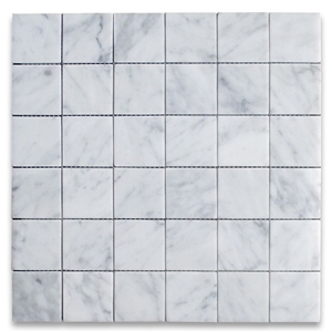 White Carrara Diamond Cube Honed Marble Mosaic