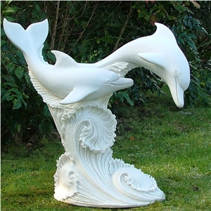 White Marble Leaping Dolphins Statue Large Garden Sculptures