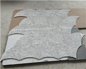 Italian White Bianco Carrara Fan Shaped Mosaic Floor Tiles