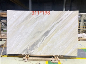 Italian Bookmatched White Marble With Beige And Grey Veins