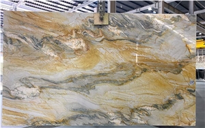 Yellow Jade Marble Grey Ocean Wave Look Bookmatched Panels