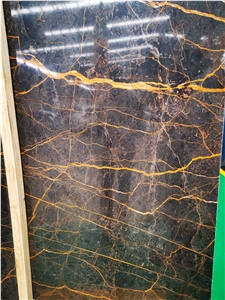 Black And Gold Marble Slabs For Floor And Wall Tile