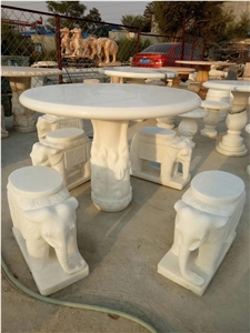 Factory Price Engraving Elephant Sculptured Table Set 4 Seats