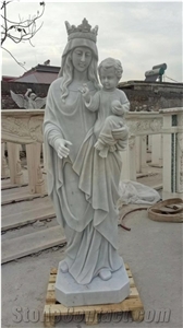 Handcarved Marble Virgin Mary With Black Granite Base