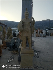 Yellow Limestone Outdoor Sculpture Soldier Handcarved Customized