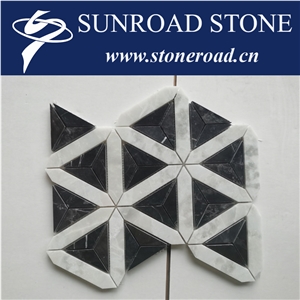 White Black Marble Triangle Mosaic Tiles Customized Pattern