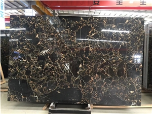 Good Quality Athen Black And Gold Marble Big Size Slabs