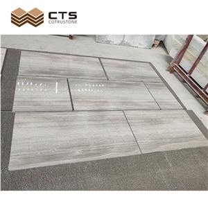Natural Wooden Grey Marble Tiles Cut To Size Lay Out Support