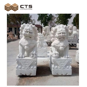 Traditional Animal Lion Sculptured Marble Guardian Statue