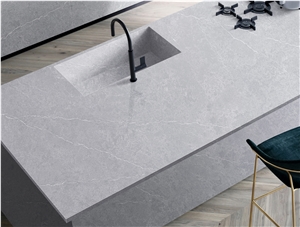 Angle Ash Grey Quartz Stone Worktop Kitchen Countertop