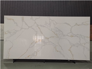 Calacatta Ocean Quartz Slab With Grey Veins