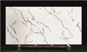 Chinese Factory Calacatta Vintage Black Veins Quartz Slab
