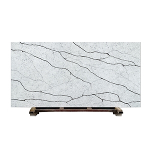 Factory Price Iavory Brown Quartz Slab With Black Veins