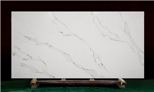 Sandro Grey Veins White Artificial Quartz Slab For Kitchen