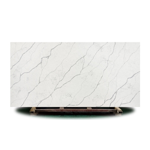 White Calacatta Elegant Reed Quartz Slab Artificial Stone