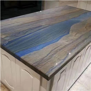 Customized Azul Blue Polished Kitchen Countertop