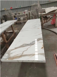 Marble Look Calacatta Gold Nano Glass Stone Kitchen Countertop