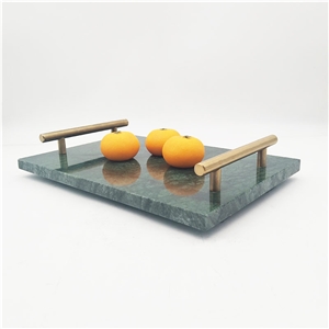 Green Marble Stone Jewelry Tray With Handles Fruit Cake Tray