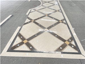 Waterjet Beige And Brown Marble Mosaic  Pattern Floor Tiles
