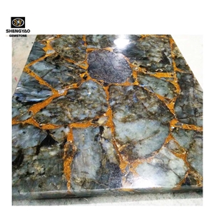 Natural Semi Precious Stone Slab Labradorite Tile