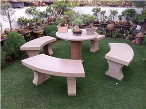 Garden Table Set In Natural Stone, Outdoor Table Set
