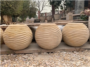 Jodhpur Sandstone Hand Cut Round Planters